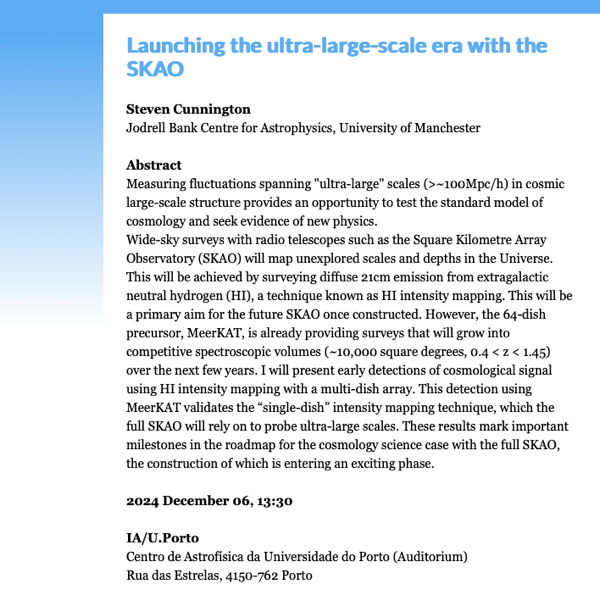 IA Seminar | Launching the ultra-large-scale era with the SKAO | 6 de dezembro às 13:30