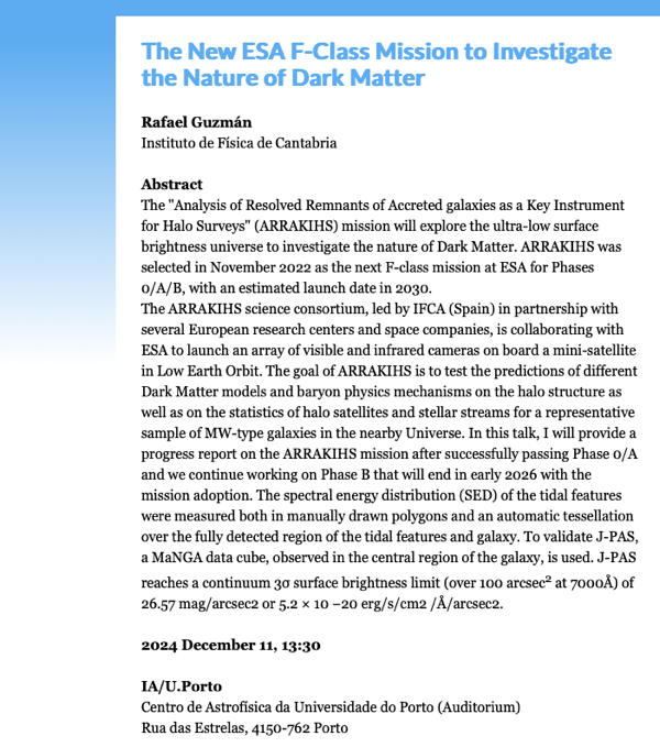 IA Seminar | A new ESA F-Class Mission to investigate the nature of Dark matter | 11 de dezembro às 13:30