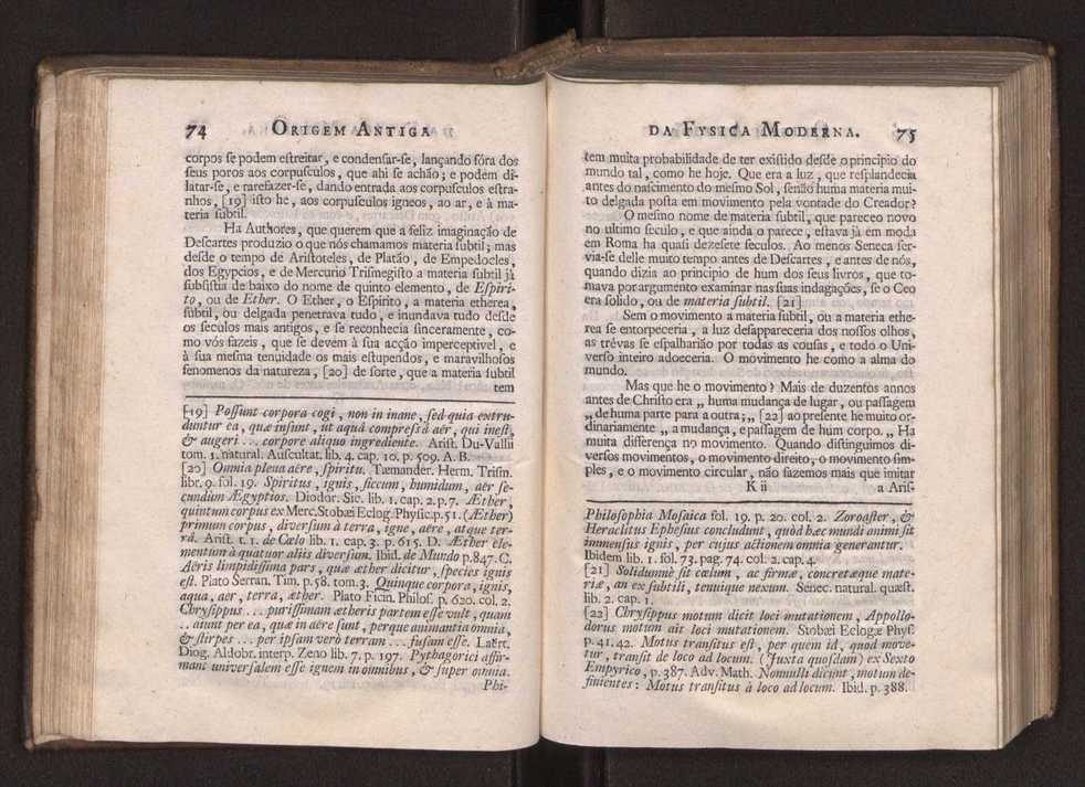 Origem antiga da fysica moderna : em que se v pelos discursos de diversas cartas o que a Fysica moderna tem de comum com a antiga ; o grau de perfeio da Fysica moderna sobre a antiga e os meios que tem levado a Fysica a este gro de perfeio. Vol. 1 56