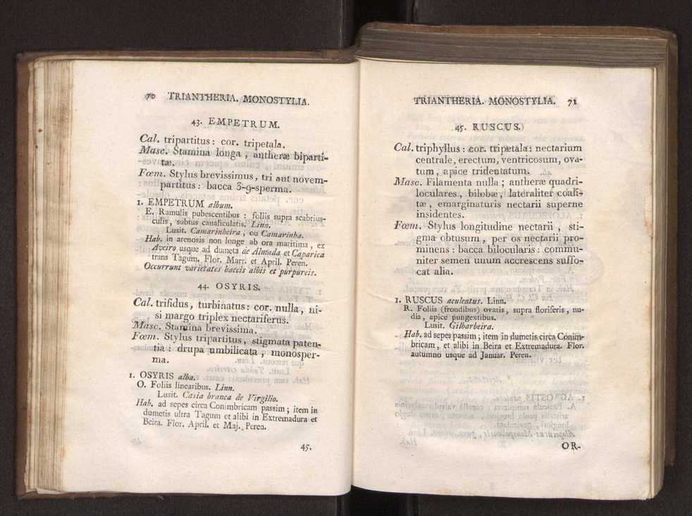 Felicis Avellar Broteri ... Flora Lusitanica, seu plantarum, quae in Lusitania vel sponte crescunt, vel frequentius colunter, ex florum praesertim sexubus systematice distributarum, synopsis. Vol. 1 46